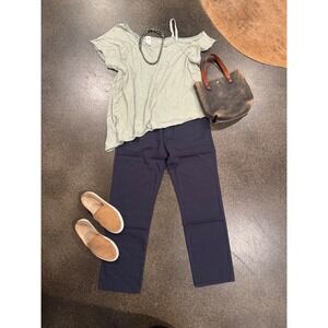 NWT Navy Blue Straight Leg Casual Linen Flax Everyday Pants Women's Size 28